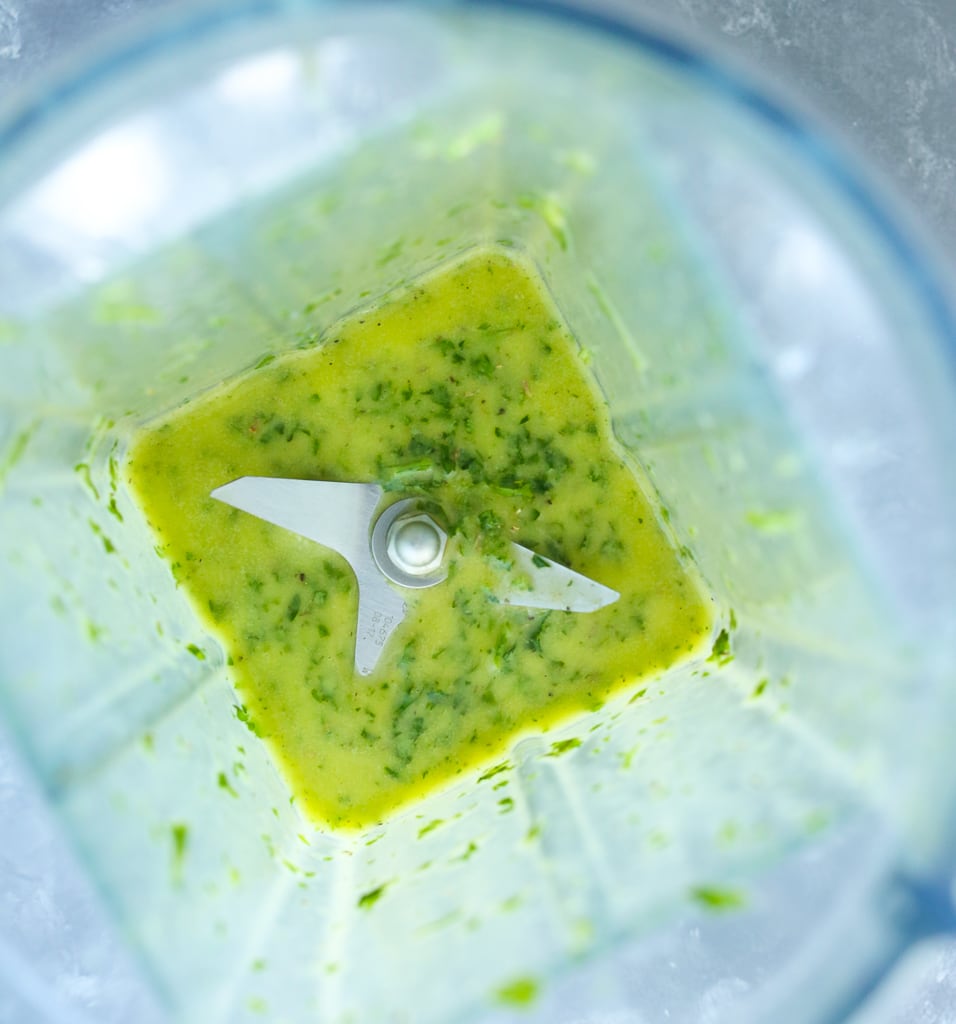 Blended ingredients for dressing overhead shot