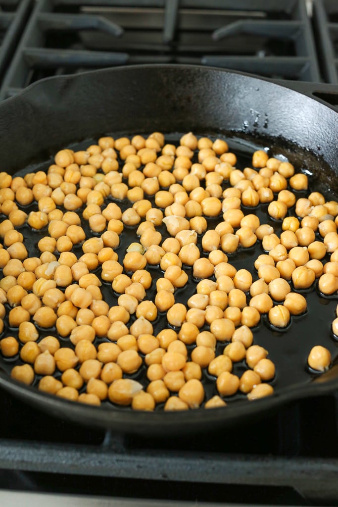 chickpeas in a black cask iron skillet