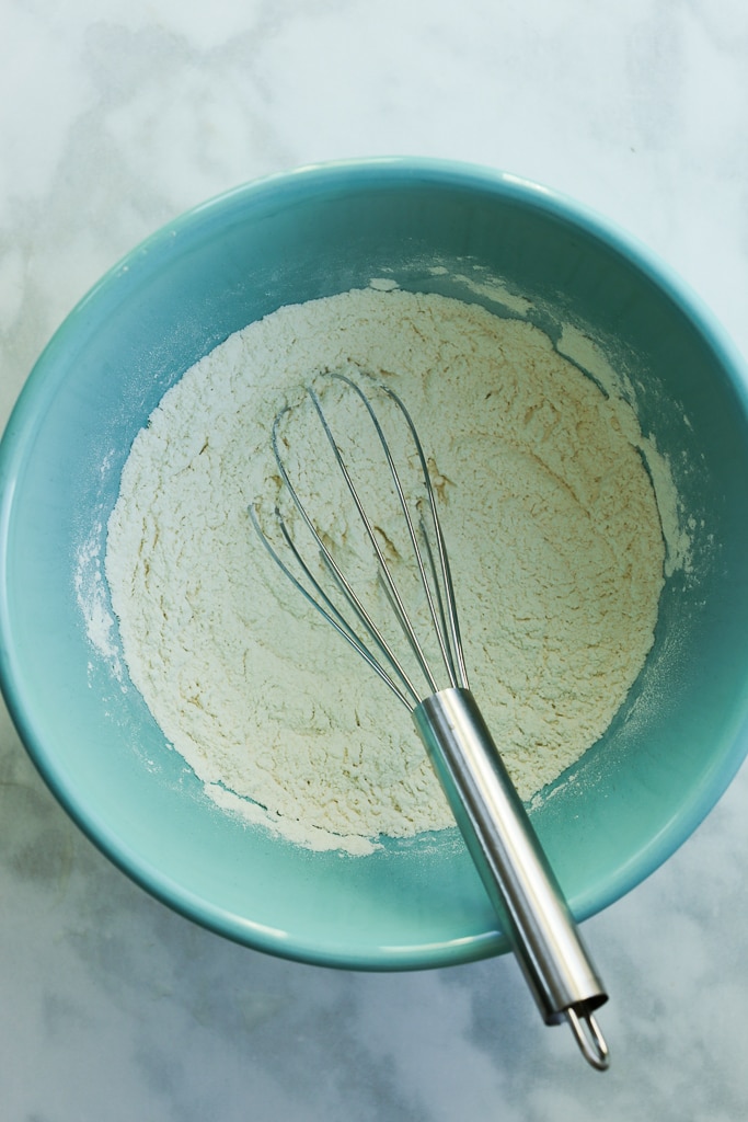 dry ingredients in a blue bowl