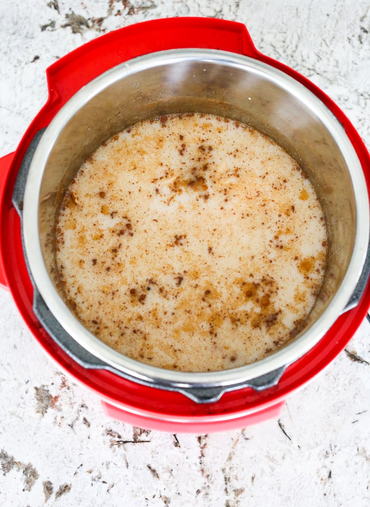 looking into the top of the Instant Pot with the ingredients not cooked yet