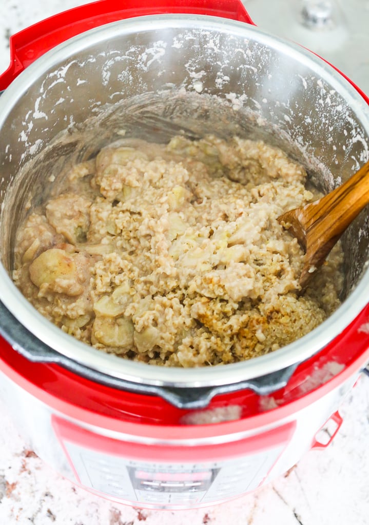 Looking into the Instant Pot after the steel cut outs have cooked