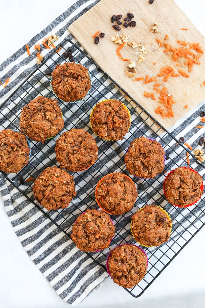 morning glory muffins that have been baked and are cooling on a baking rack