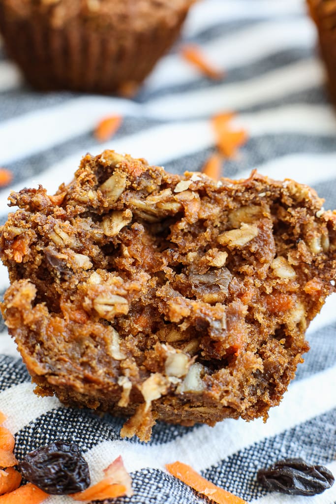 a morning glory muffin cut in half showing the texture