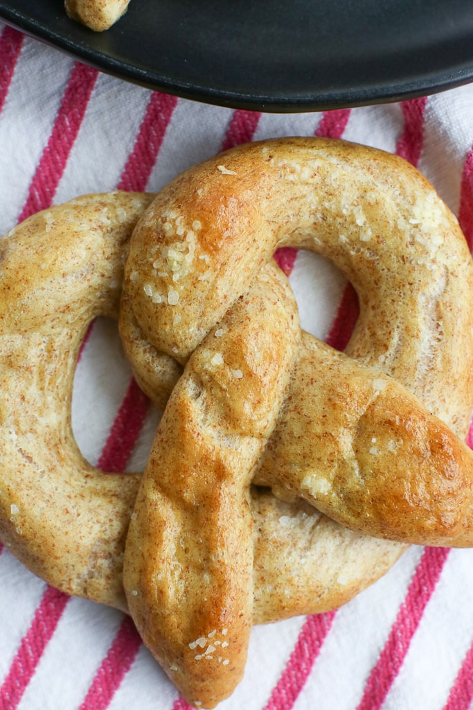 close up picture of homemade soft pretzel