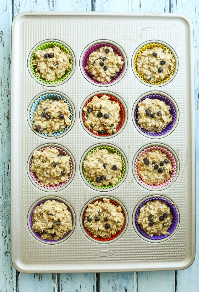 before baking the Peanut Butter Chocolate Chip Baked Oatmeal Muffin Cups recipe