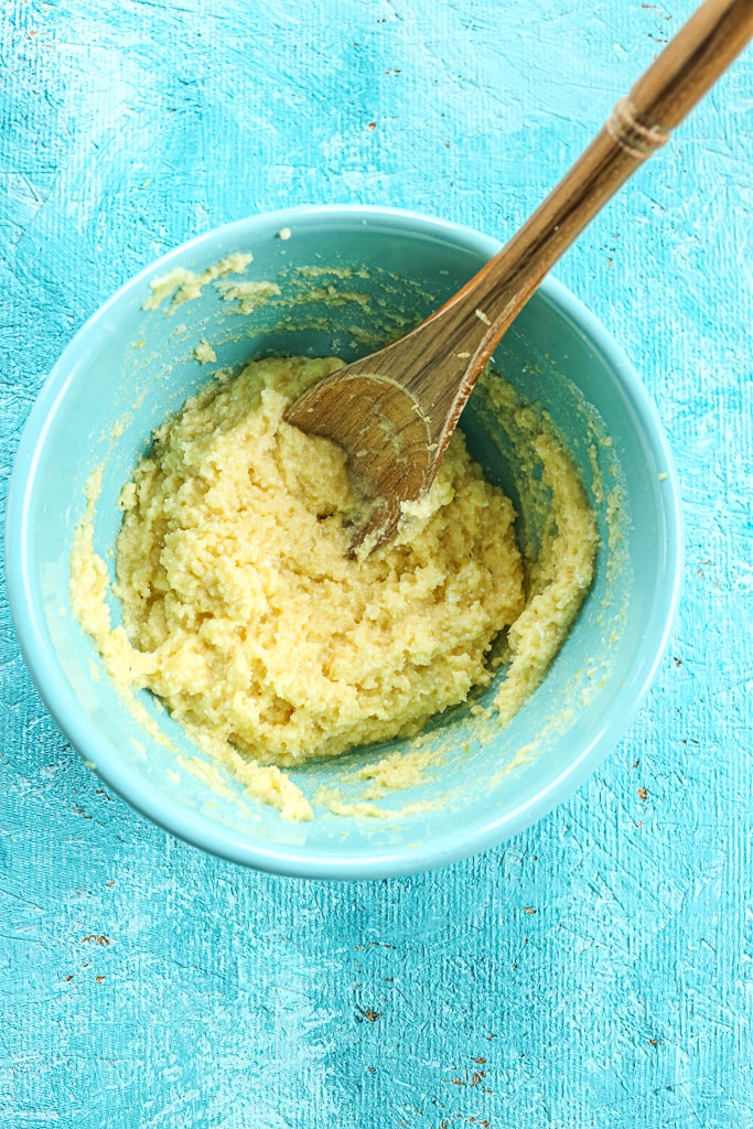 Lemon Loaf Cake ingredients mixed together in a bowl 