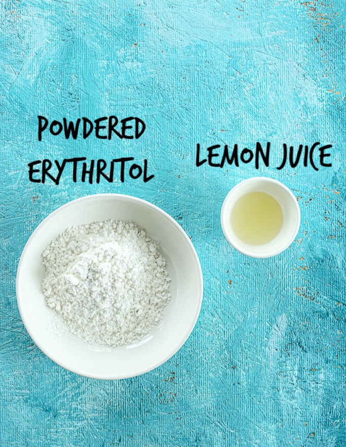 ingredients on a turquoise board for lemon glaze