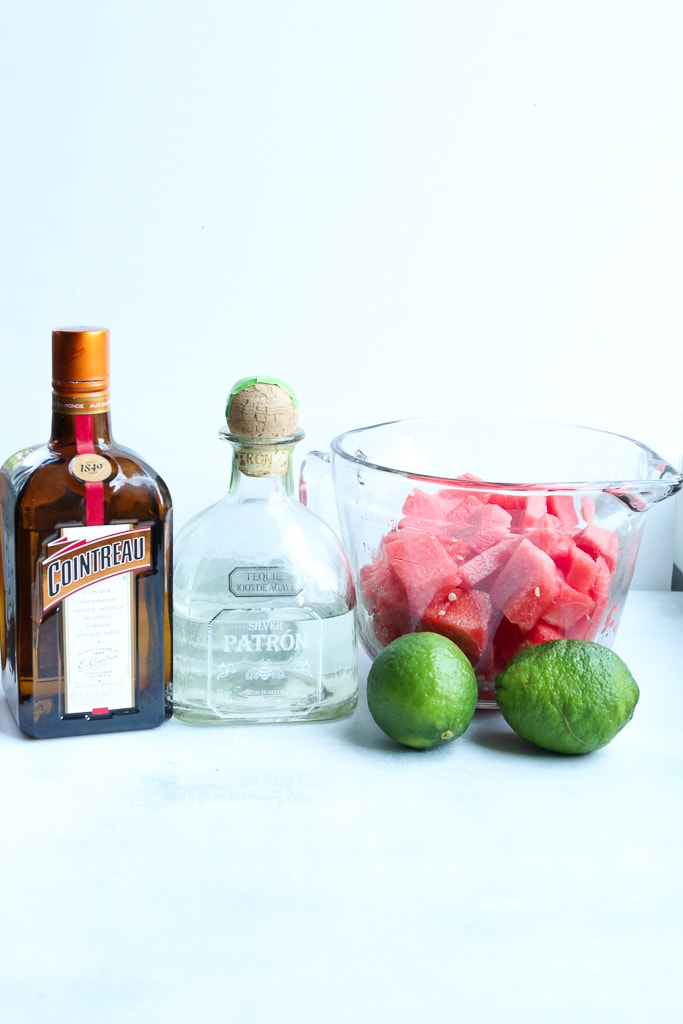 cointreau, silver tequila, watermelon cubes, and 2 whole limes