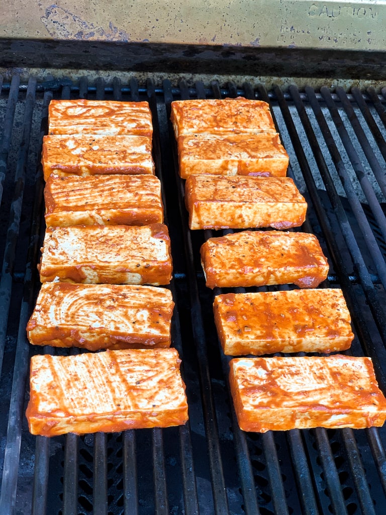 Grilled Barbecue Tofu on the grill
