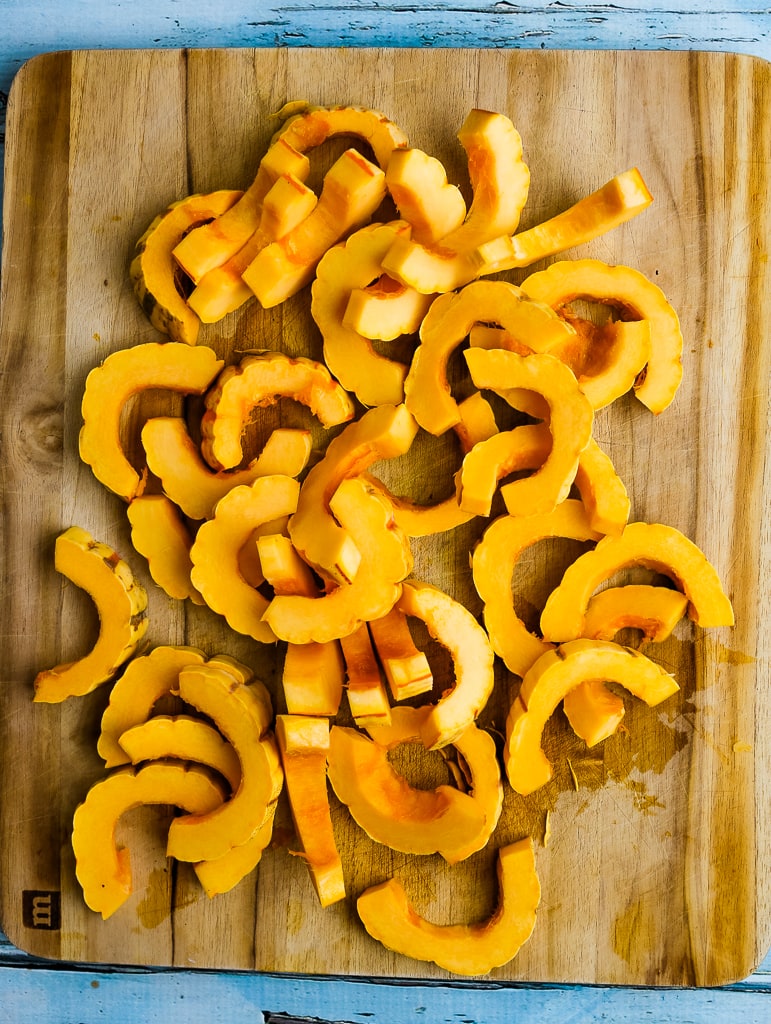 sliced squash on a cutting board