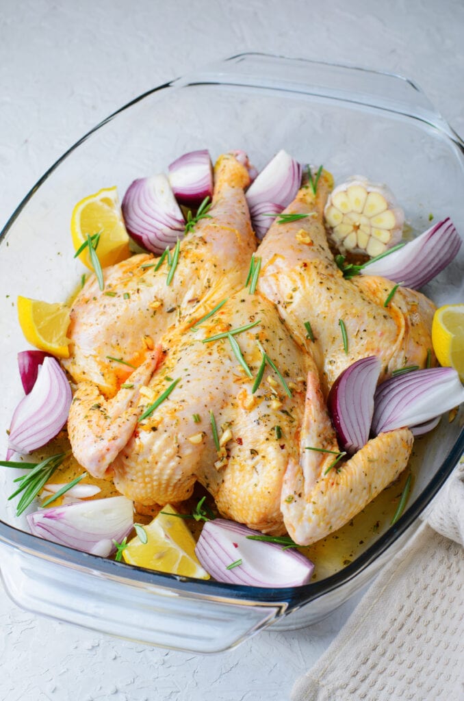 chicken seasoned and ready to be cooked