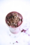 overhead shot of blueberry chocolate smoothie