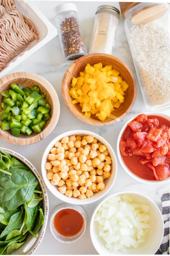 ingredients for spicy turkey meal prep bowls