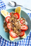 Healthy Banana Split Breakfast Bowl overhead shot