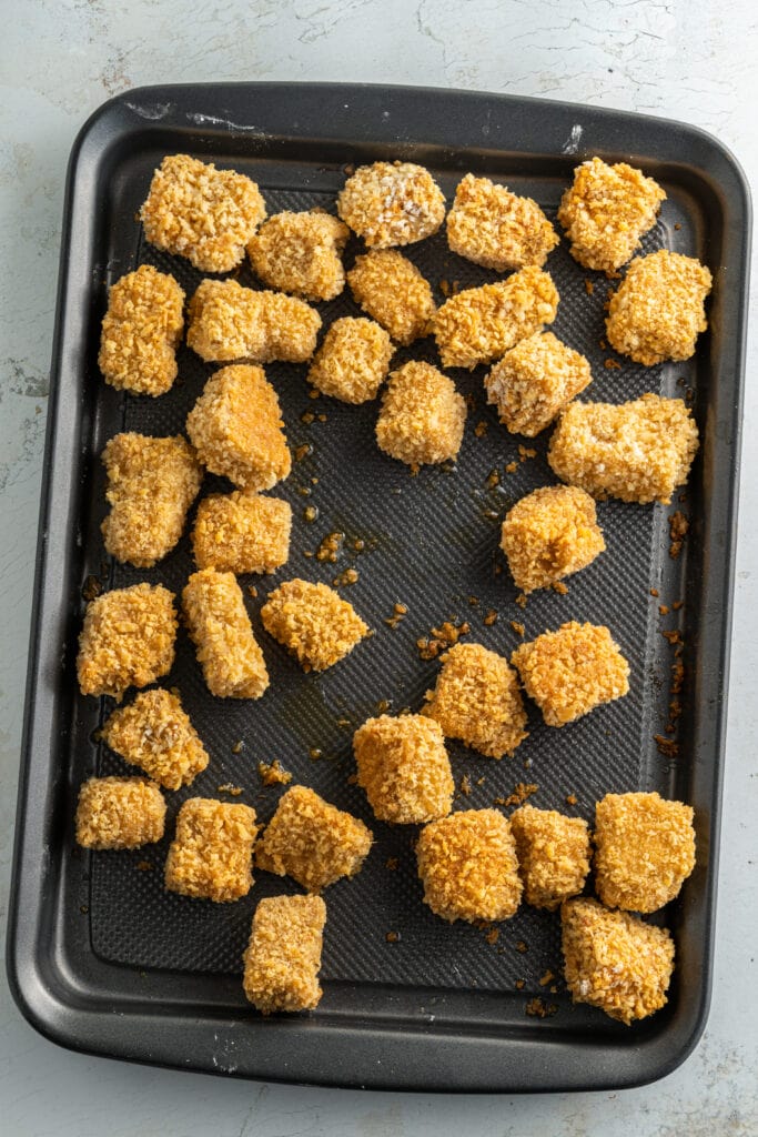 baked tofu nuggets on a pan