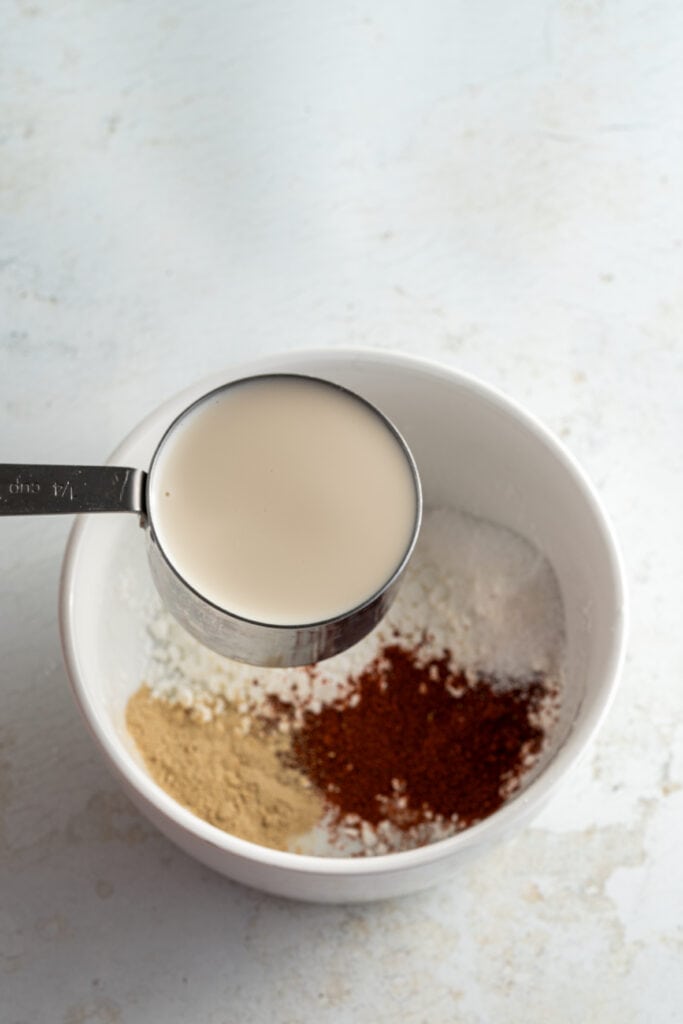 mixing ingredients for tofu nuggets recipe