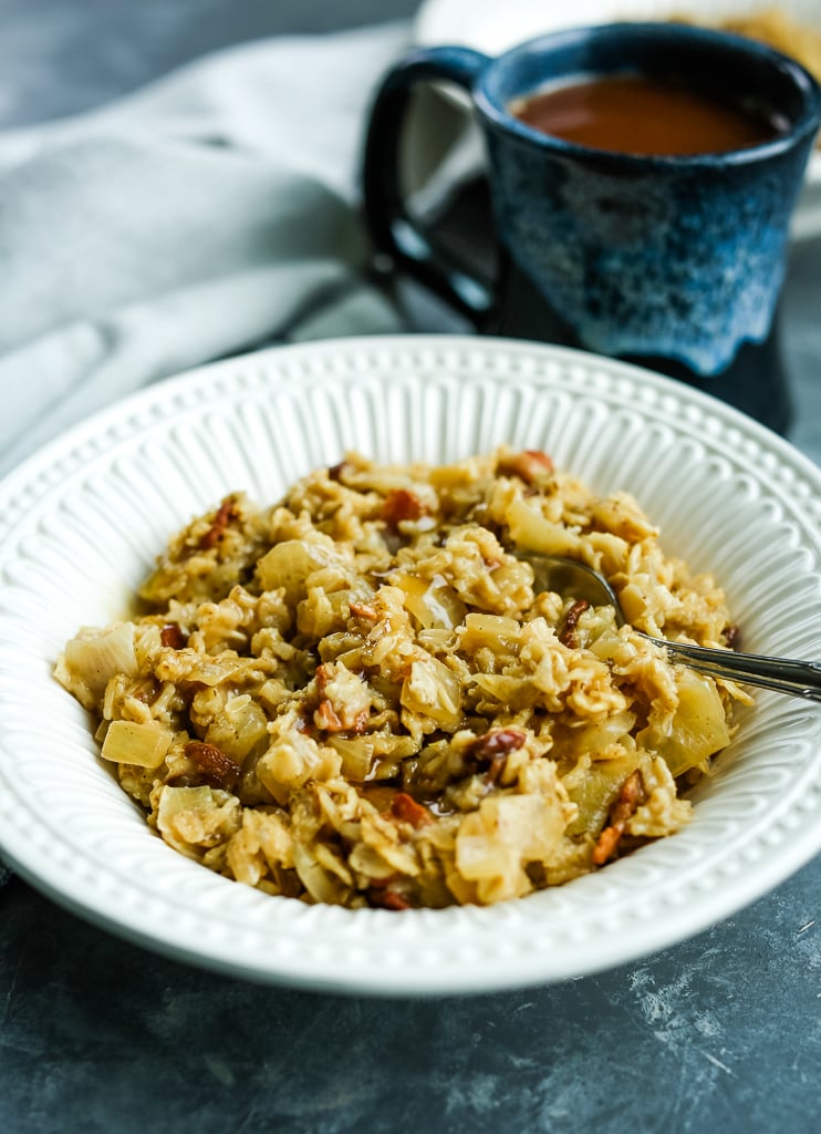 picture of Low Sugar Oatmeal Recipe in a white bowl with coffee cup