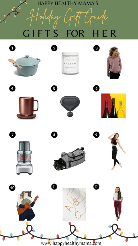 A graphic with Christmas gifts for her