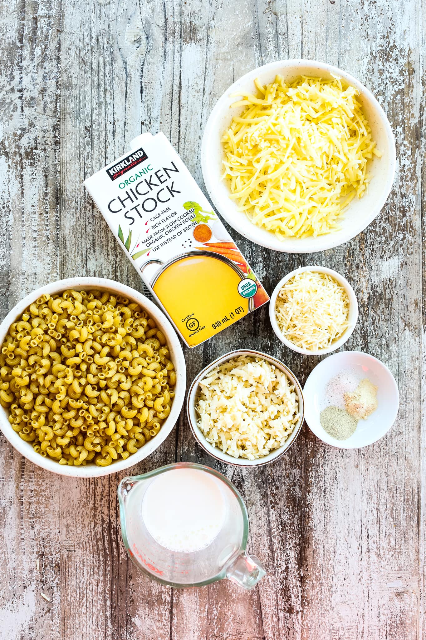 recipe ingredients on a board overhead shot