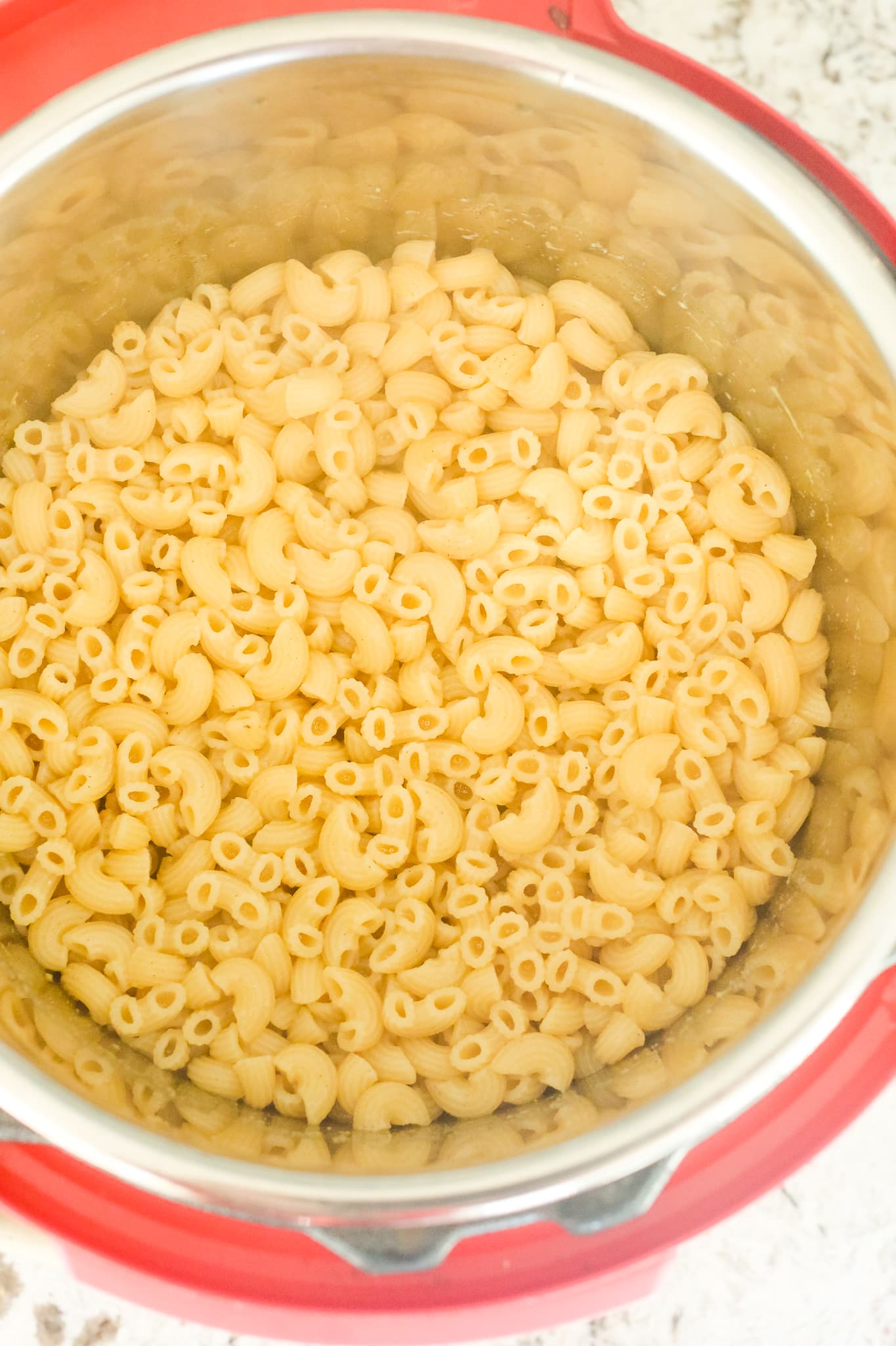 cooked elbow noodles inside the Instant Pot