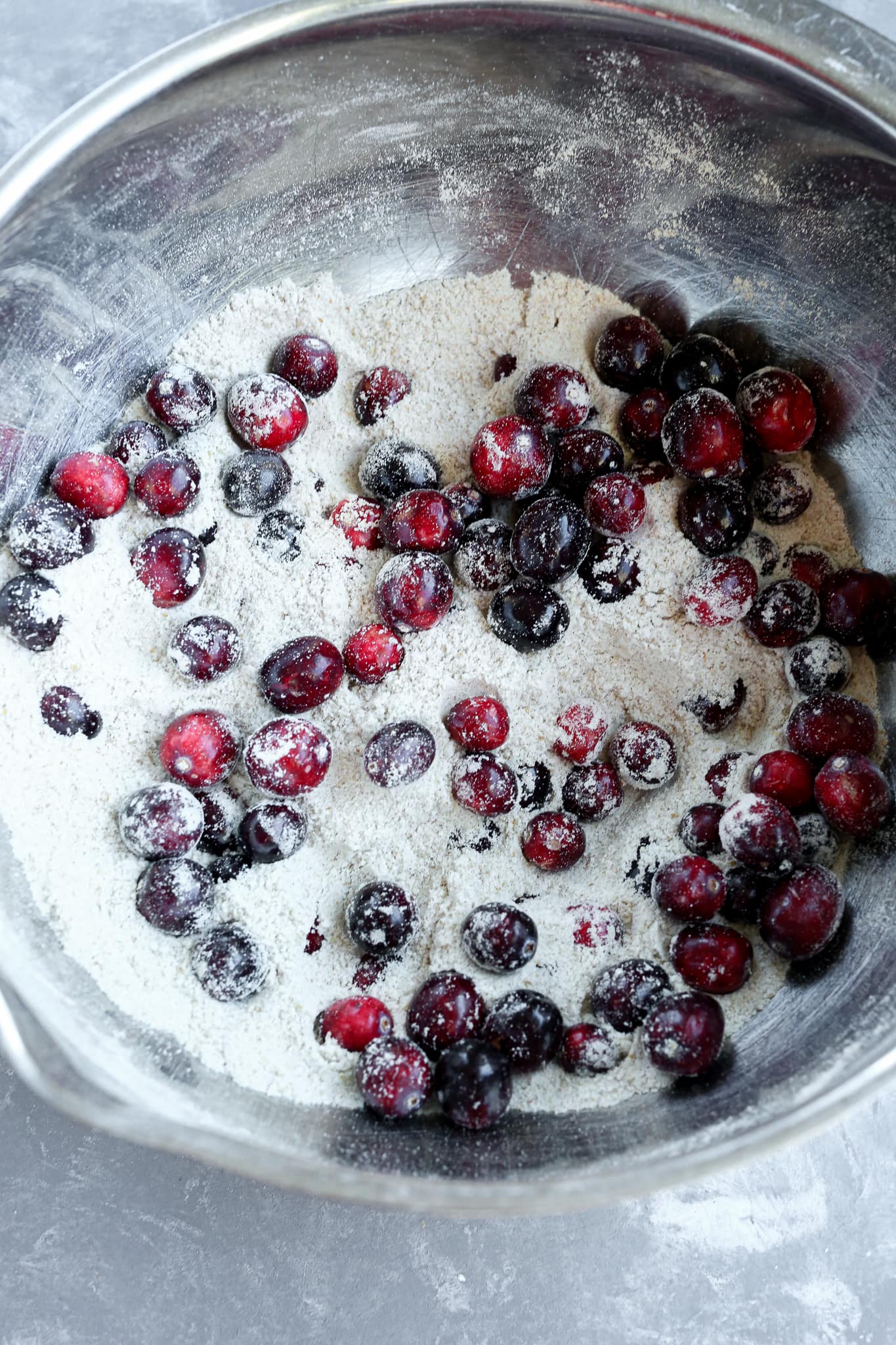 fresh cranberries mixed with flour