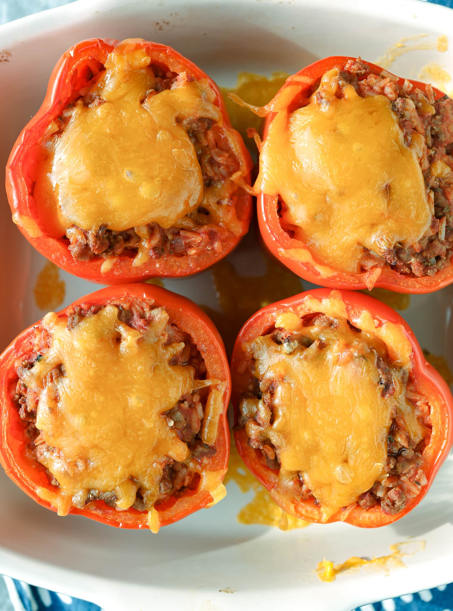 4 Stuffed Peppers with ground turkey recipe in a pan