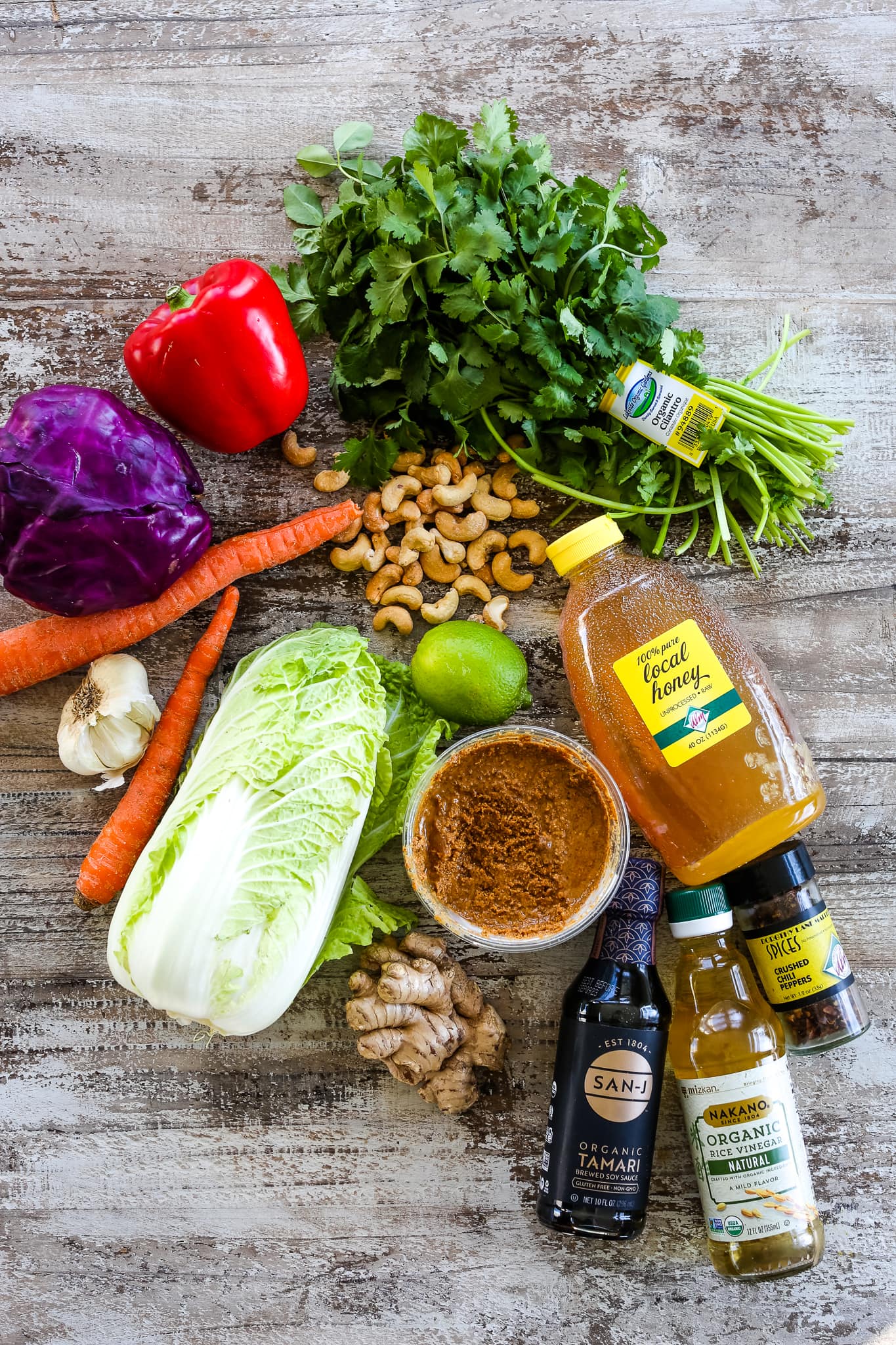 Thai Salad recipe ingredients on a board