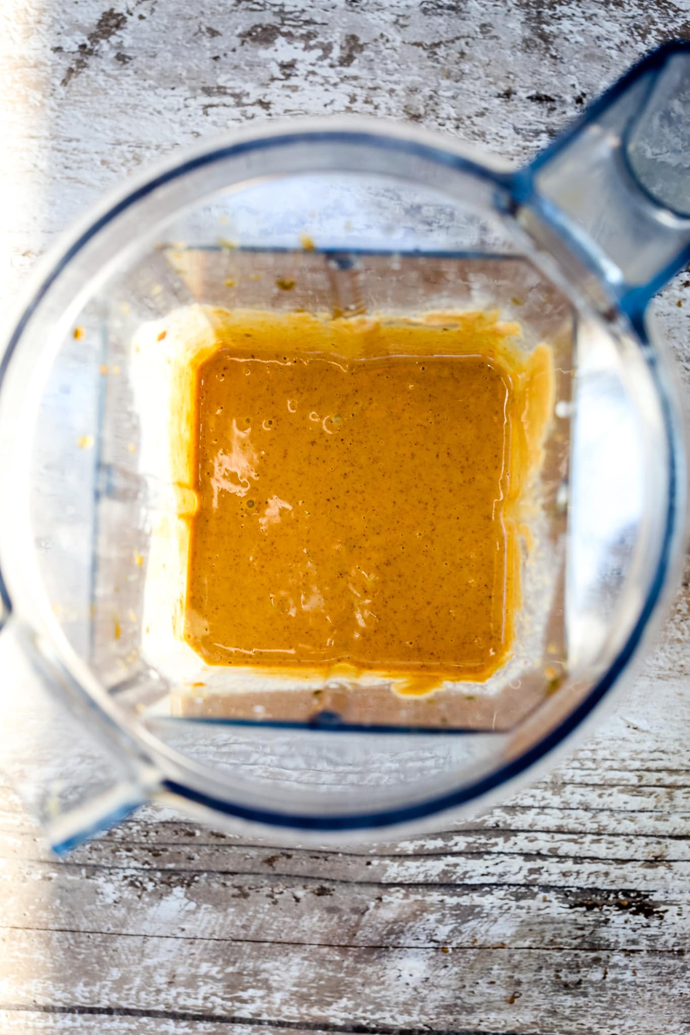 creamy dressing for Thai Salad overhead view in blender