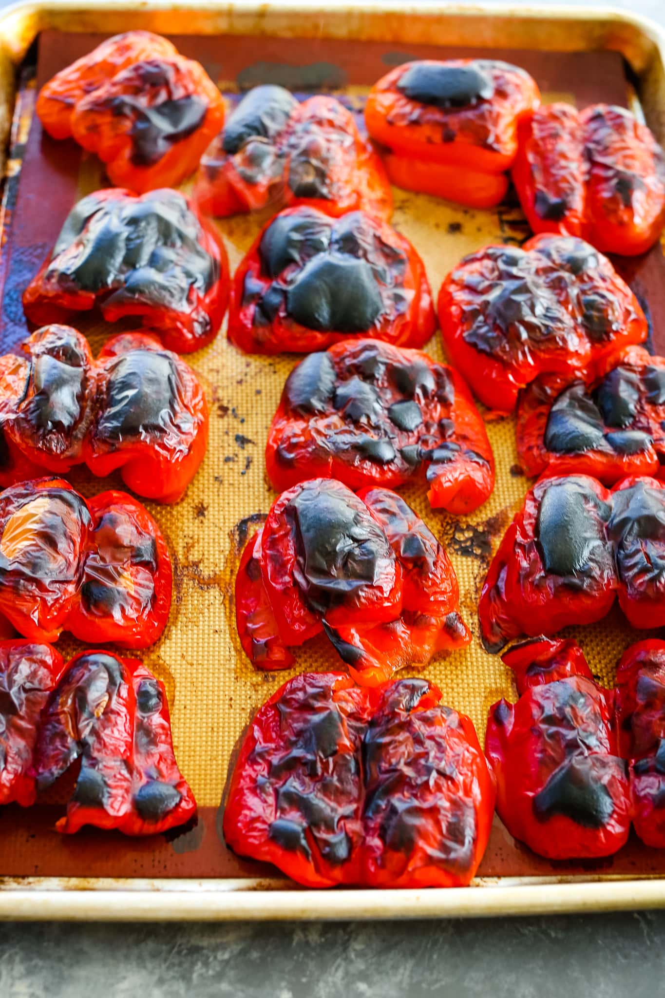 charred peppers after roasting
