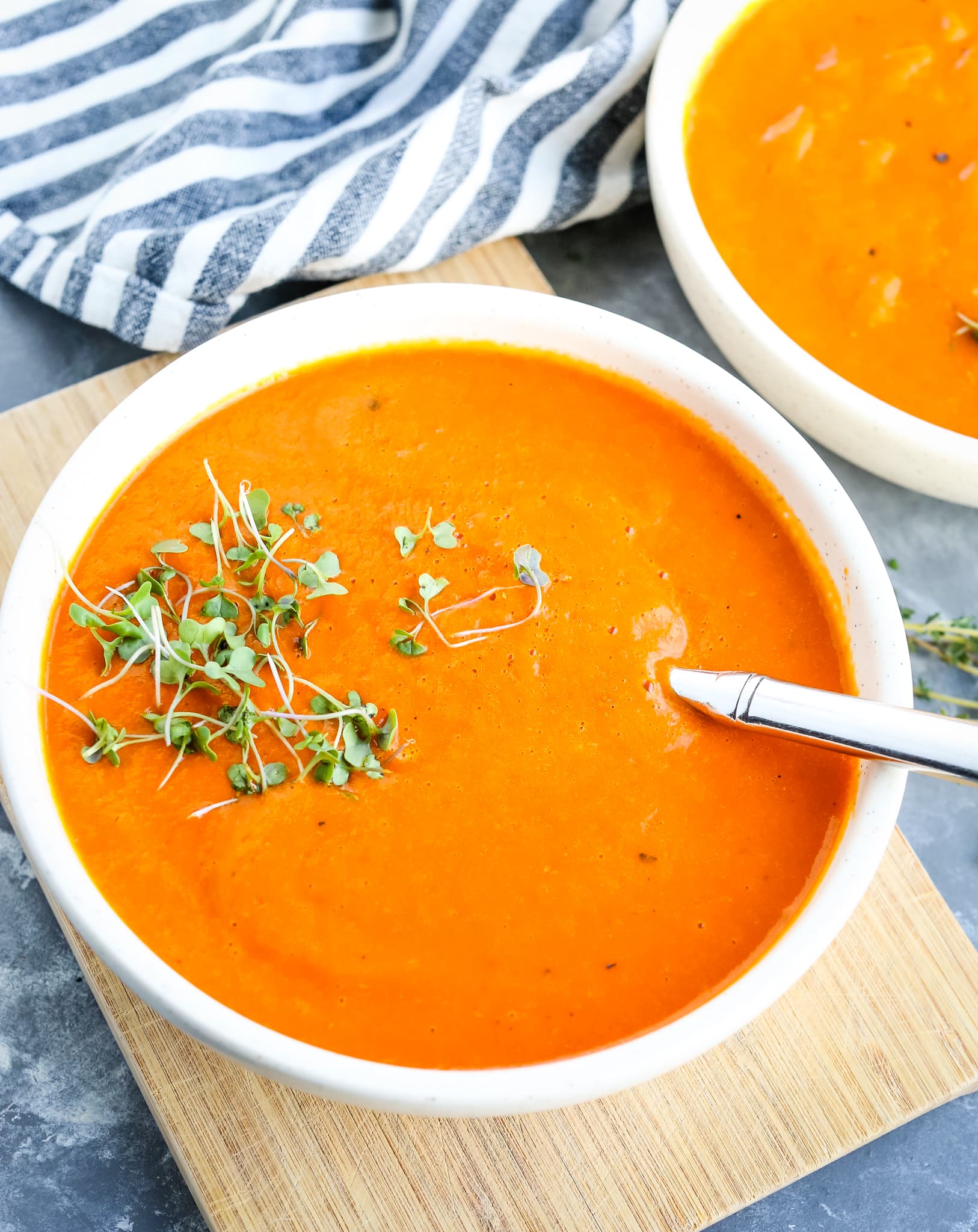 overhead shot of Roasted Red Pepper Soup recipe