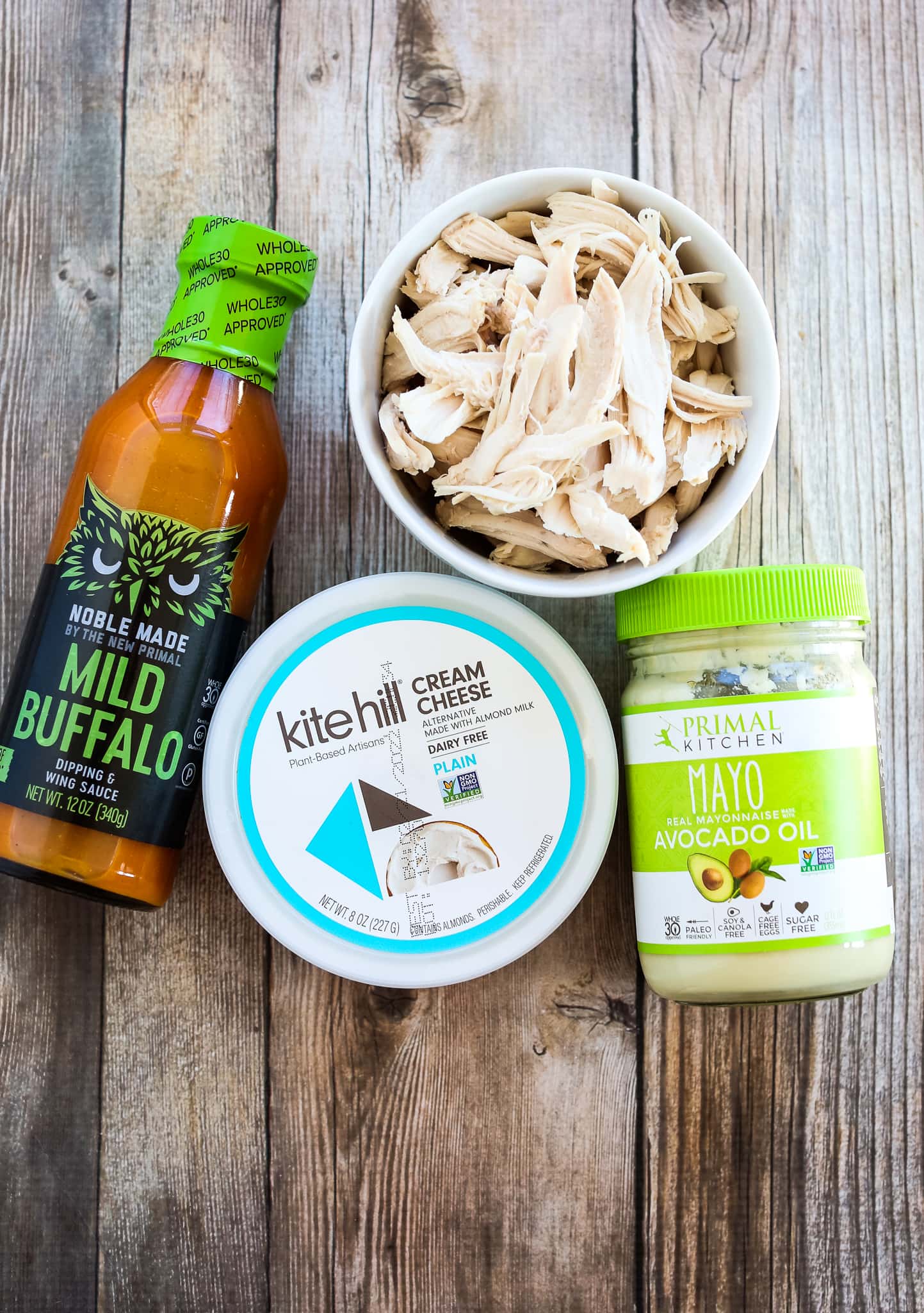 Dairy Free Buffalo Chicken Dip recipe ingredients overheat shot