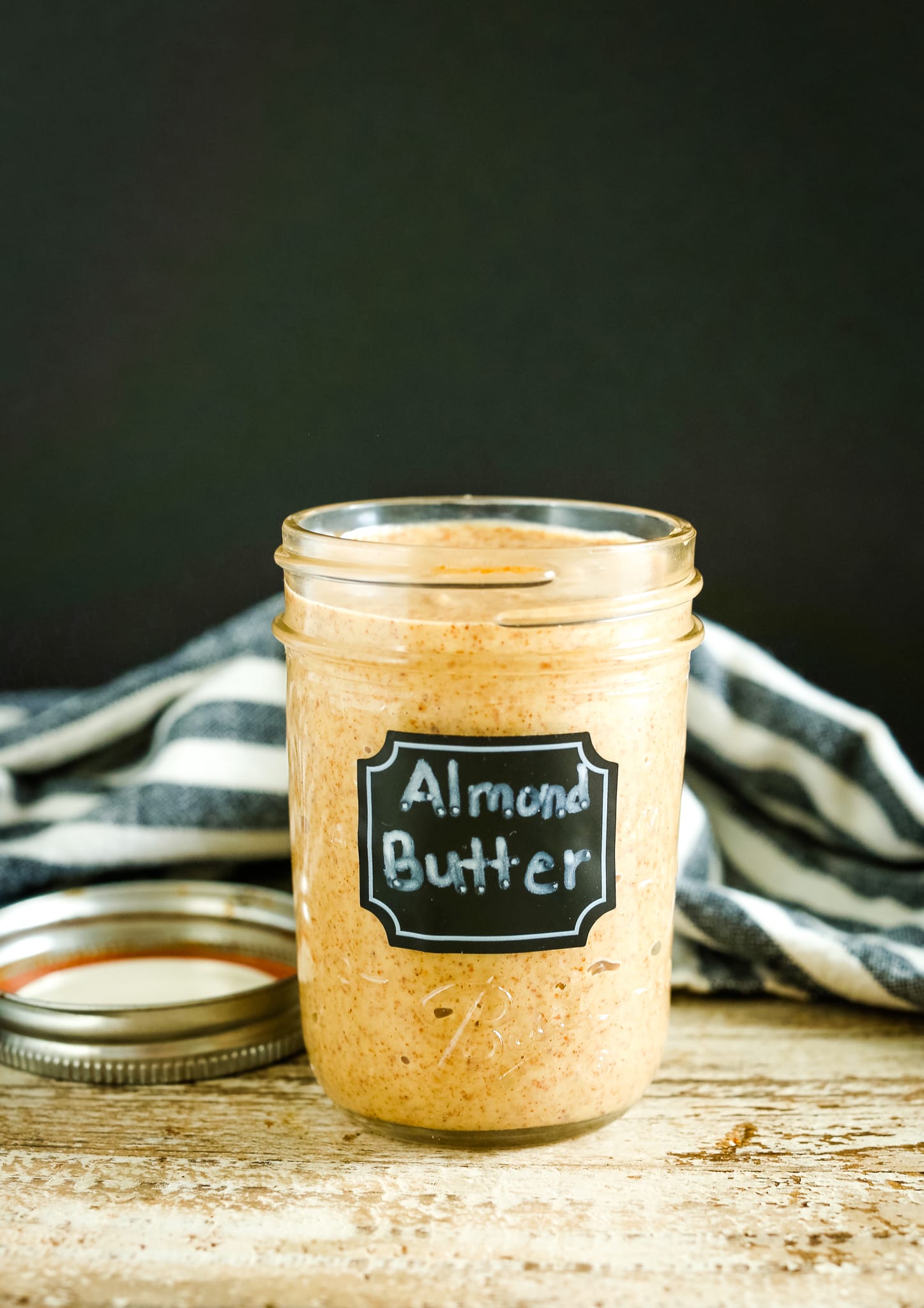 Homemade Almond Butter Recipe in a labeled mason jar