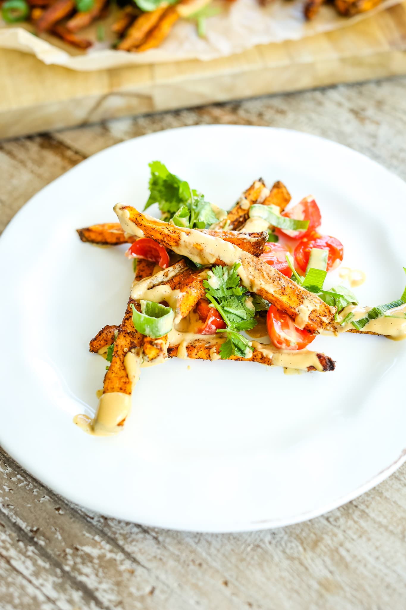 Loaded Sweet Potato Fries recipe on a plate