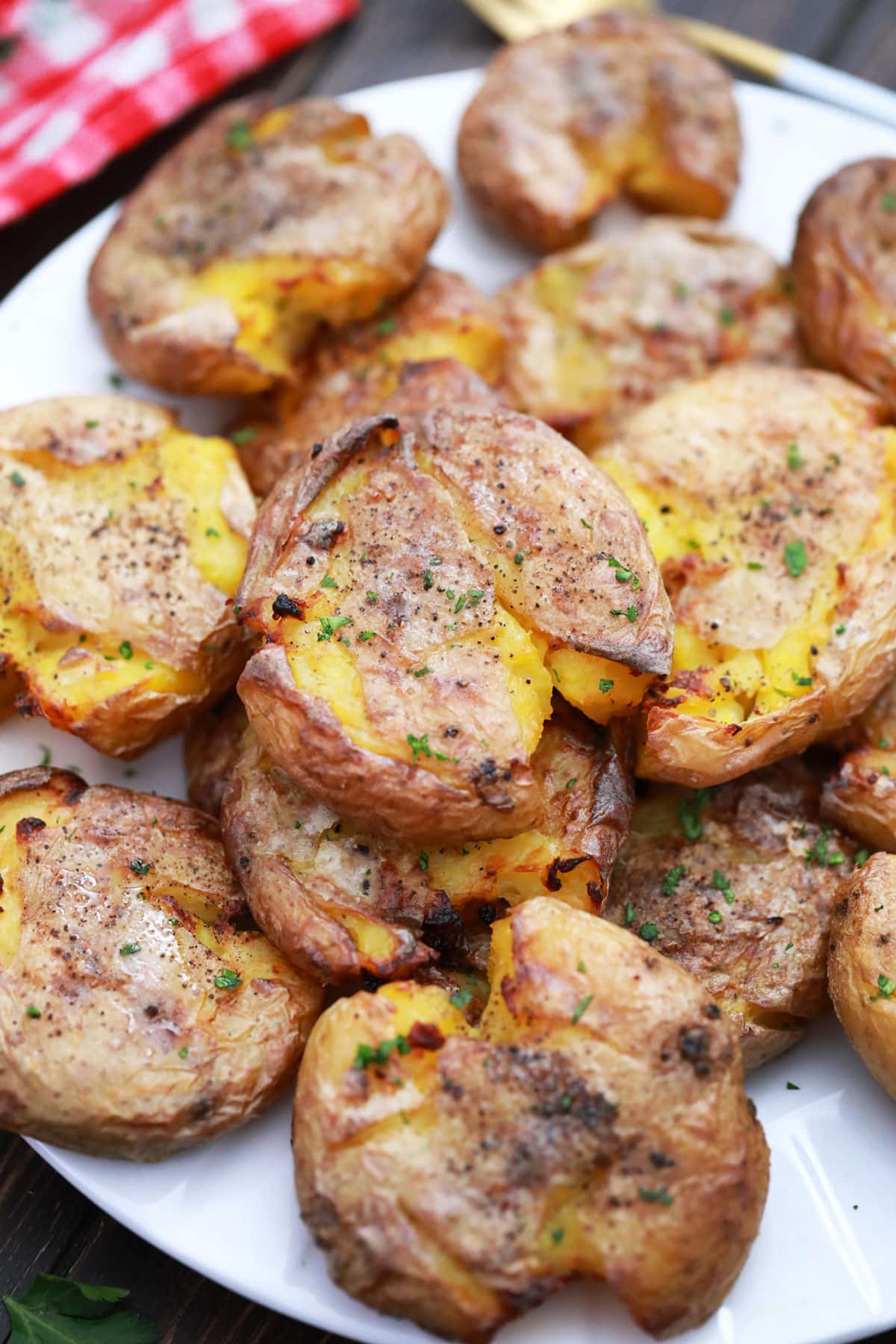crispy smashed potatoes on a plate
