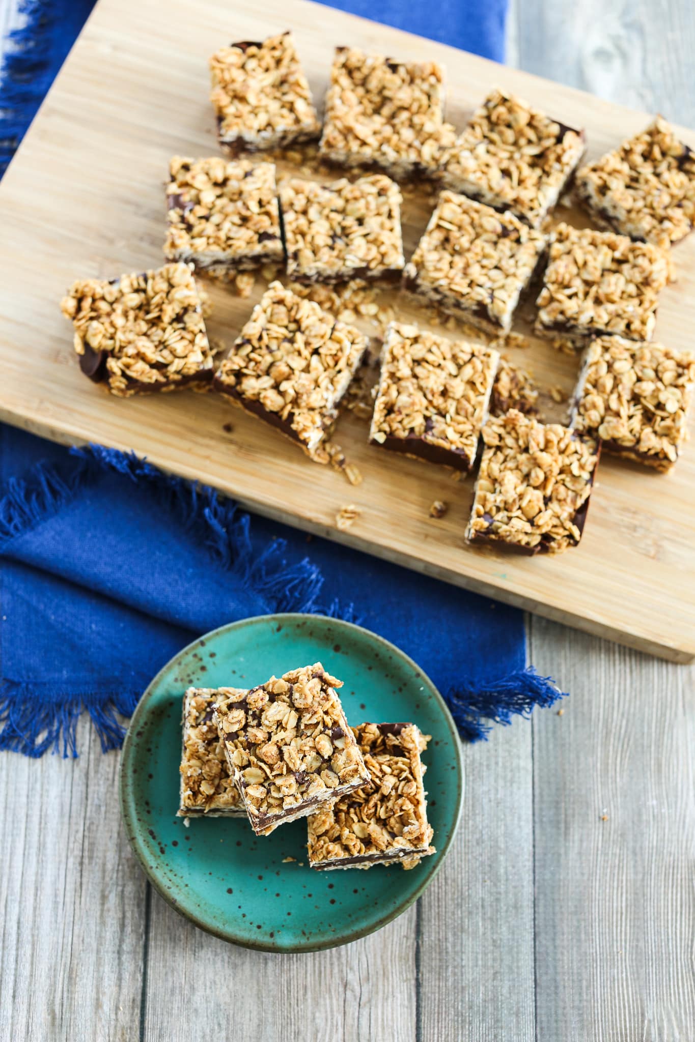overhead shot of no bake chocolate oat bars
