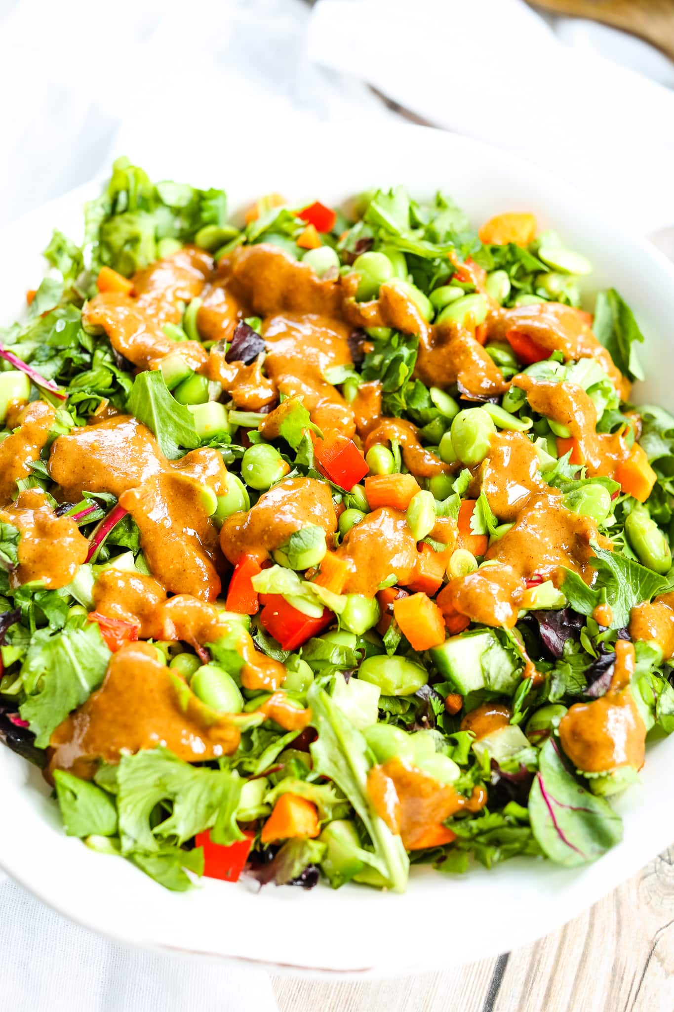 dressing on top of the salad