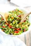 Edamame Salad Recipe--scooping out of a white bowl