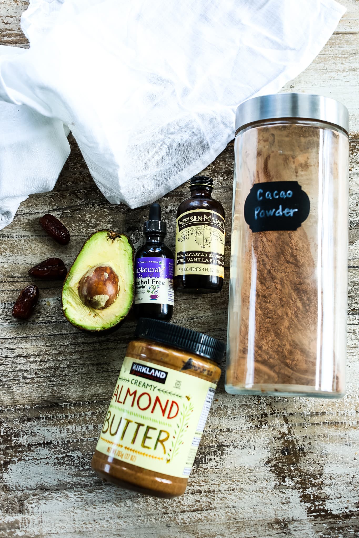 Cacao Smoothie Recipe ingredients overhead shot