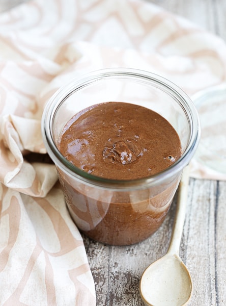 Chocolate Almond Butter recipe in a glass jar