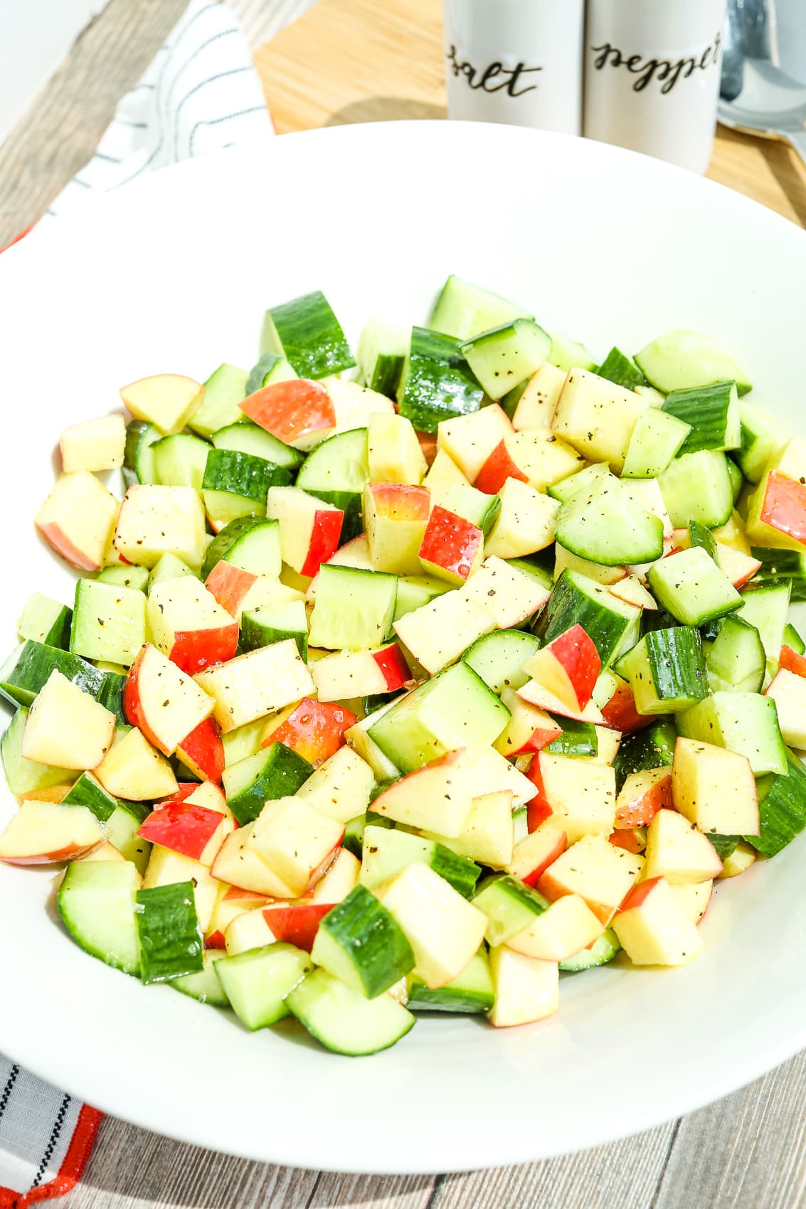 overhead shot of apple cucumber salad recipe