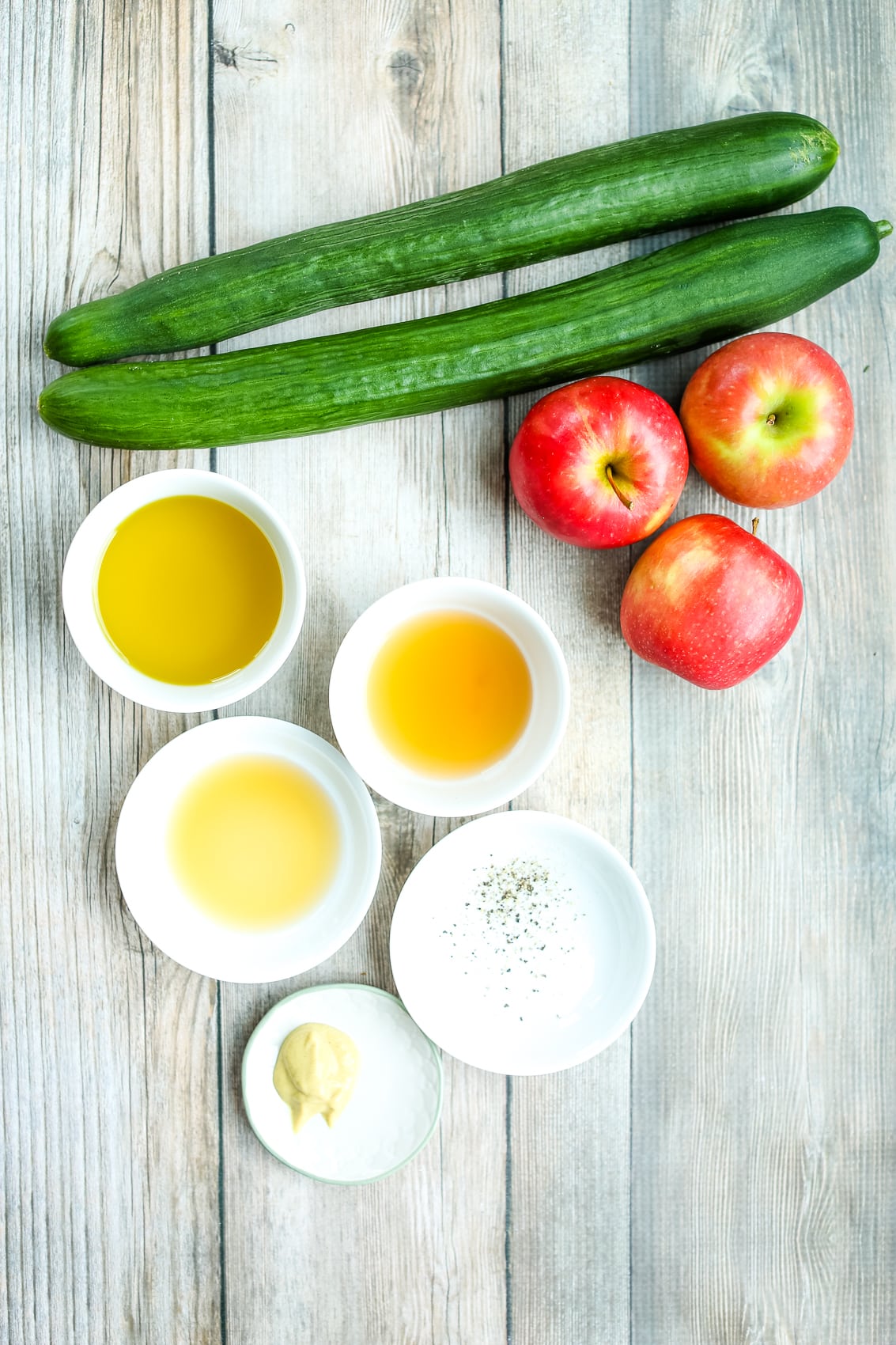 Apple Cucumber Salad recipe ingredients overhead shot
