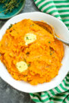 overhead shot of Savory Mashed Sweet Potatoes Recipe