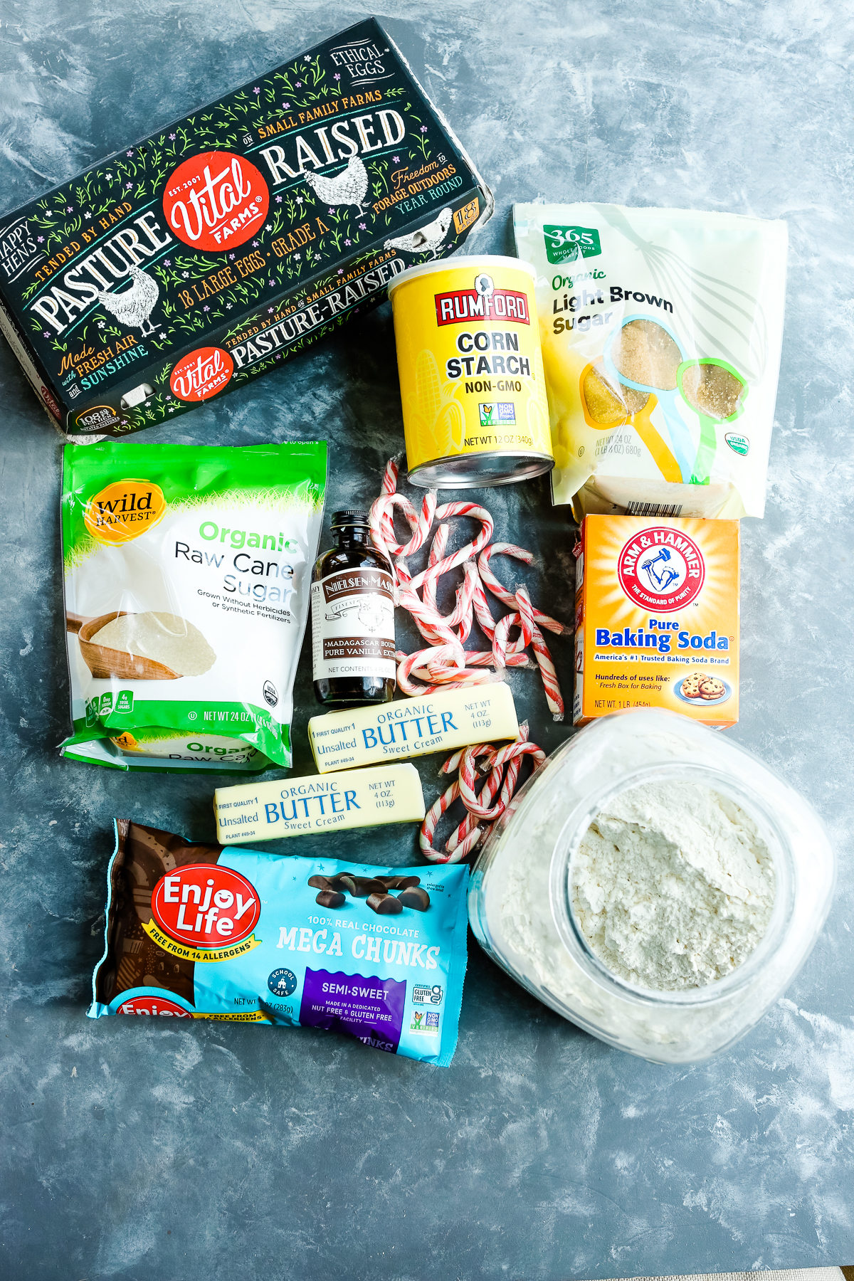 recipe ingredients for Peppermint Chocolate Chip Cookies