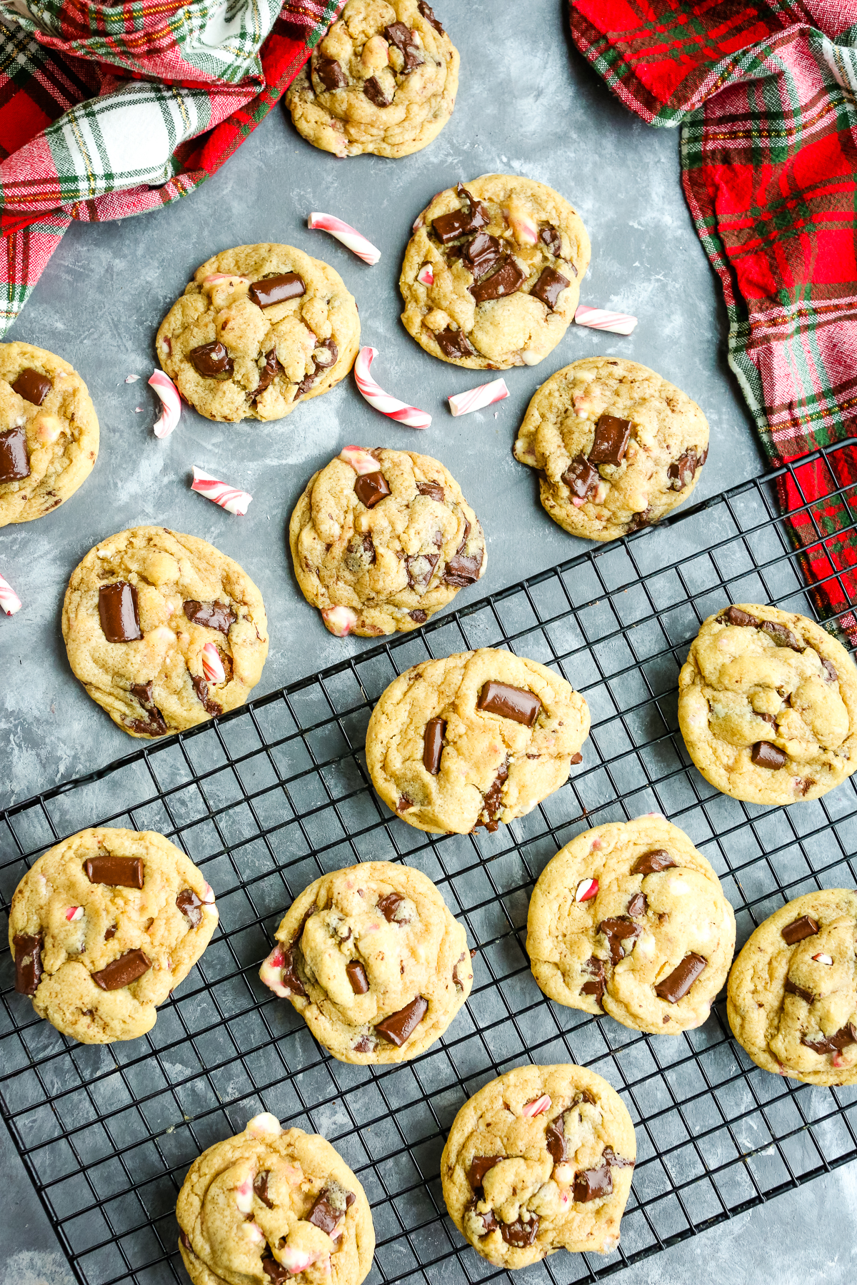 Peppermint Chocolate Chip Cookies overhead shot