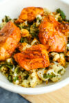 up close photo of salmon quinoa bowl