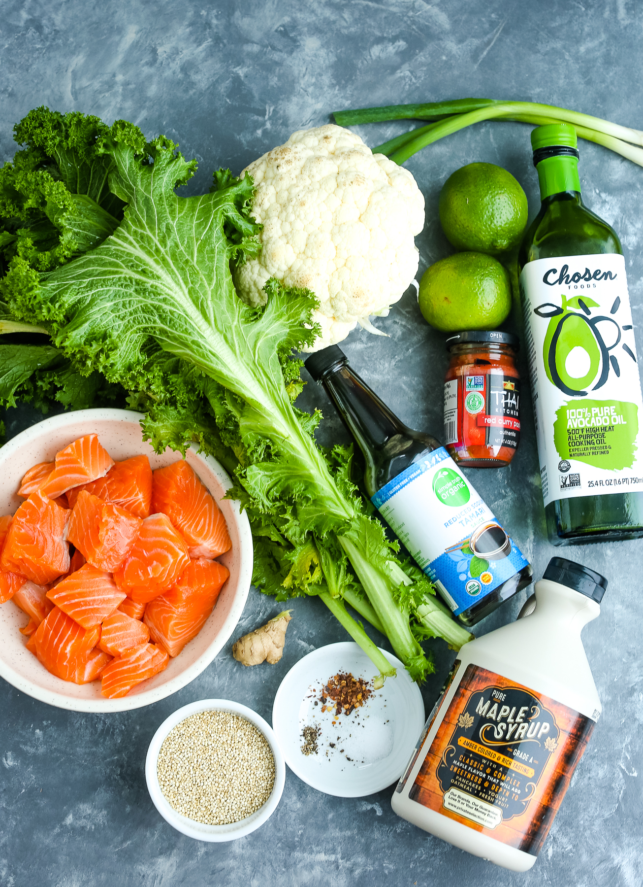 ingredients for salmon quinoa bowl