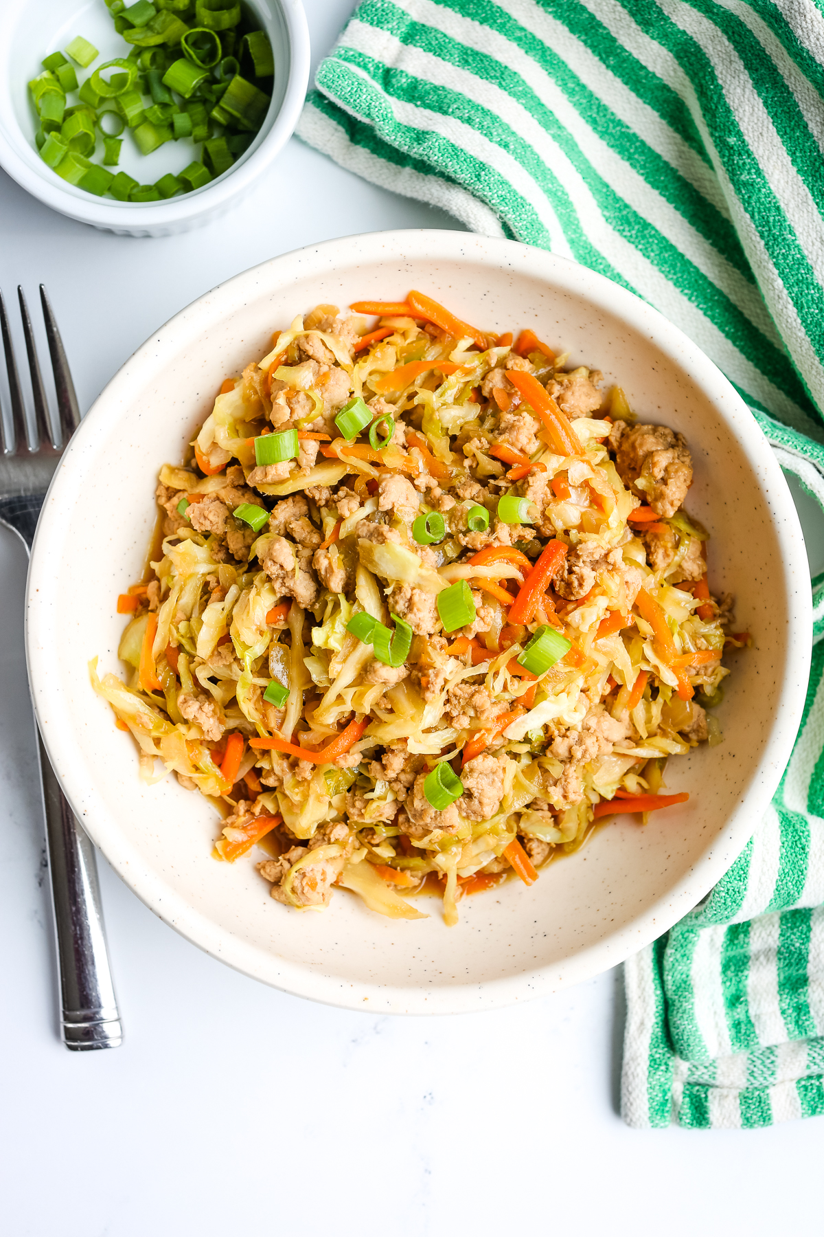 overhead shot of egg roll in a bowl recipe