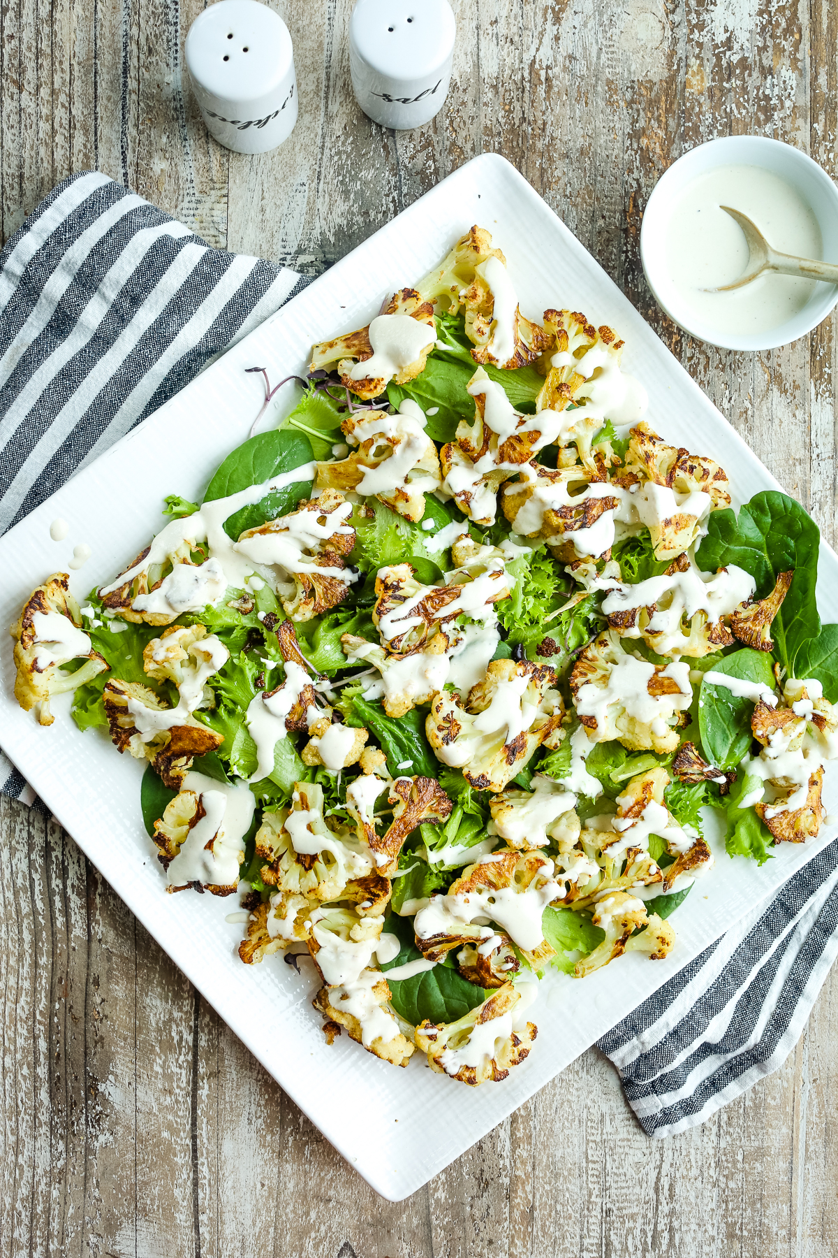 garlic tahini sauce on caulilflower