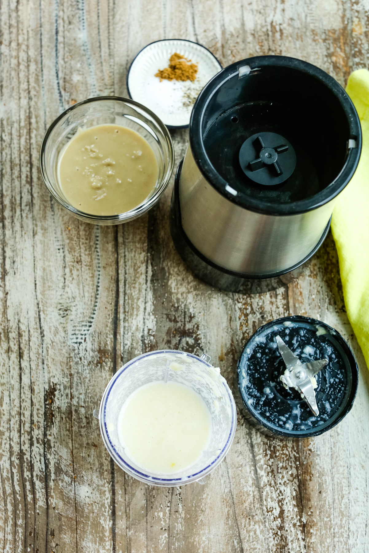 blended lemon juice and garlic in a small blender