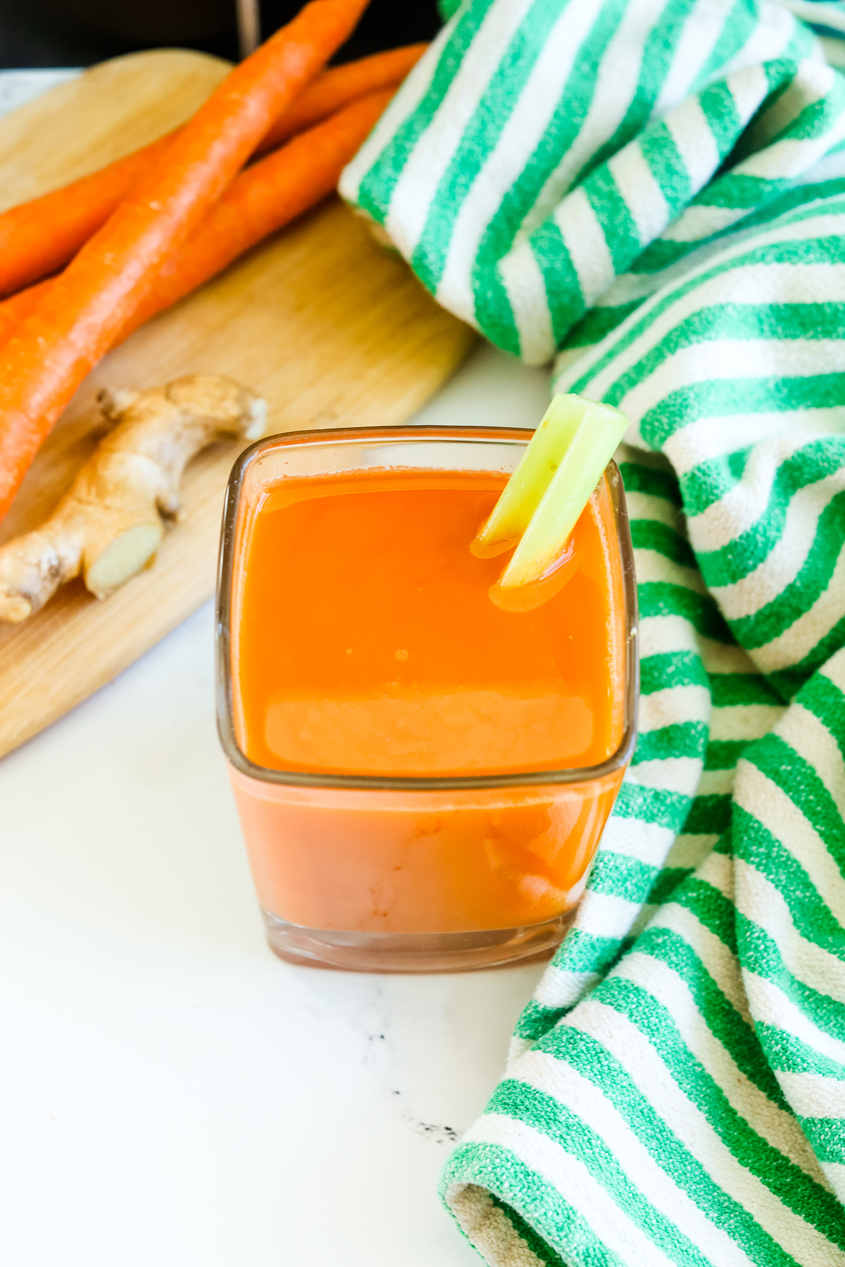 overhead shot of an orange hued juice